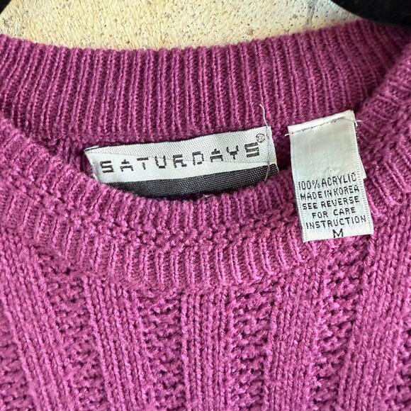 Vtg 80s Sweater Chunky Cable Knit Pullover Berry Cozy Cottagecore Womens M - Picture 5 of 7